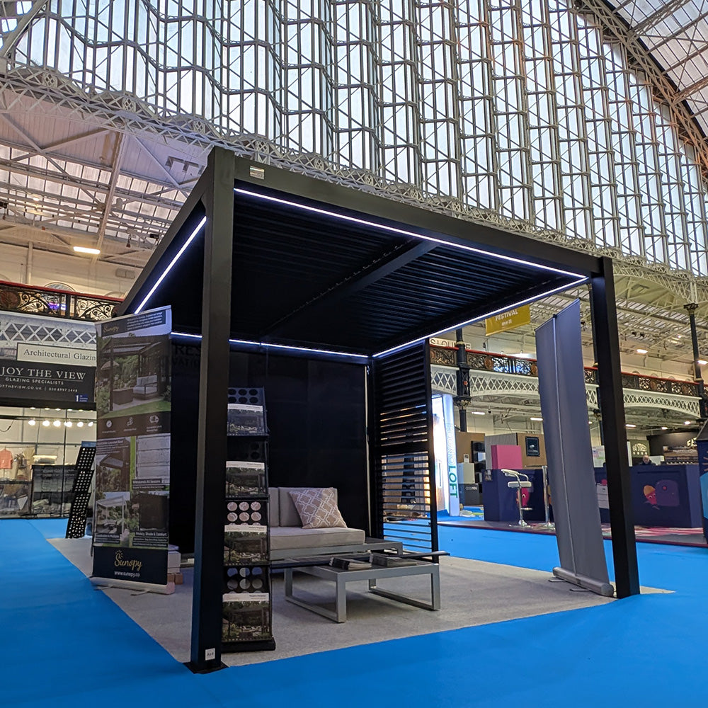 Modern pergola stand at home exhibition London Olympia