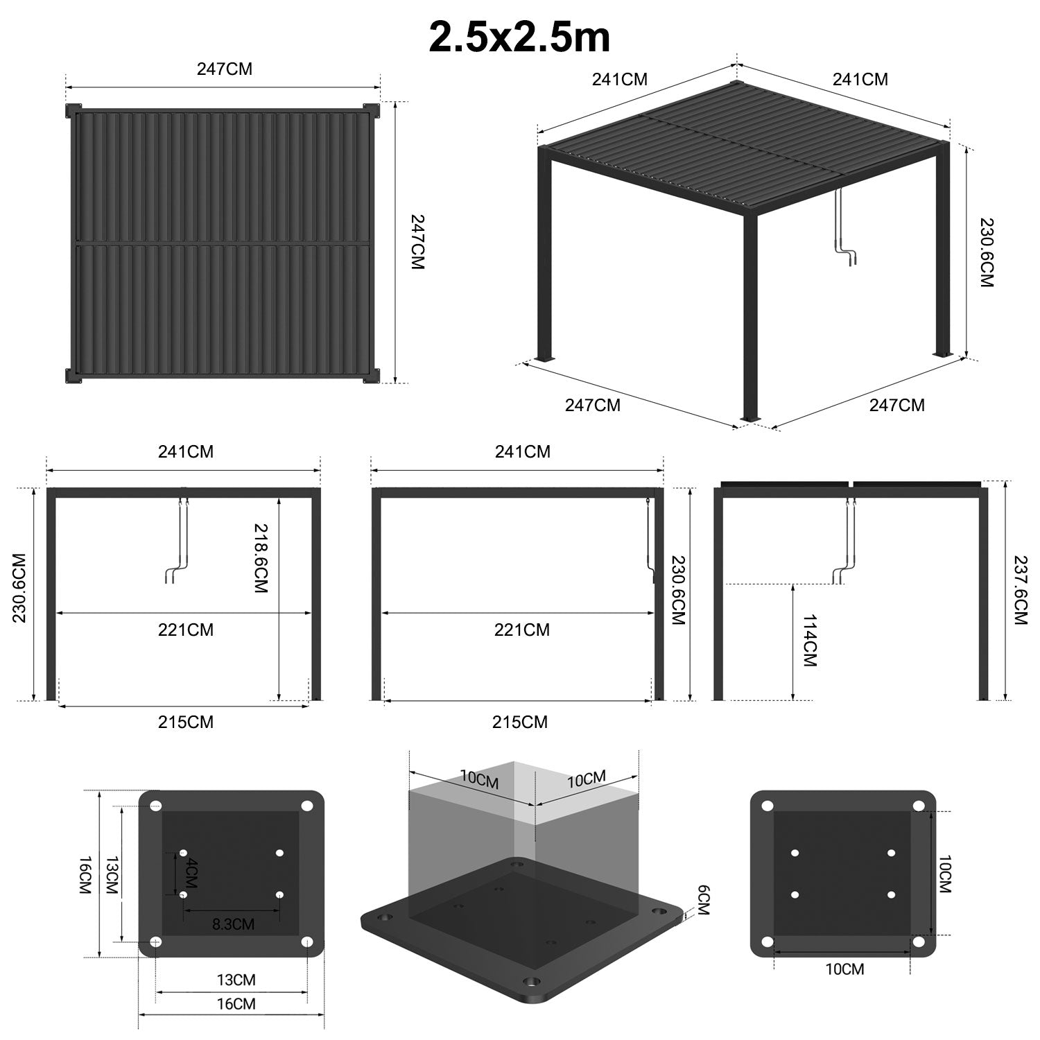 #colour_matte black, matte white #size_2.5m x 2.5m
