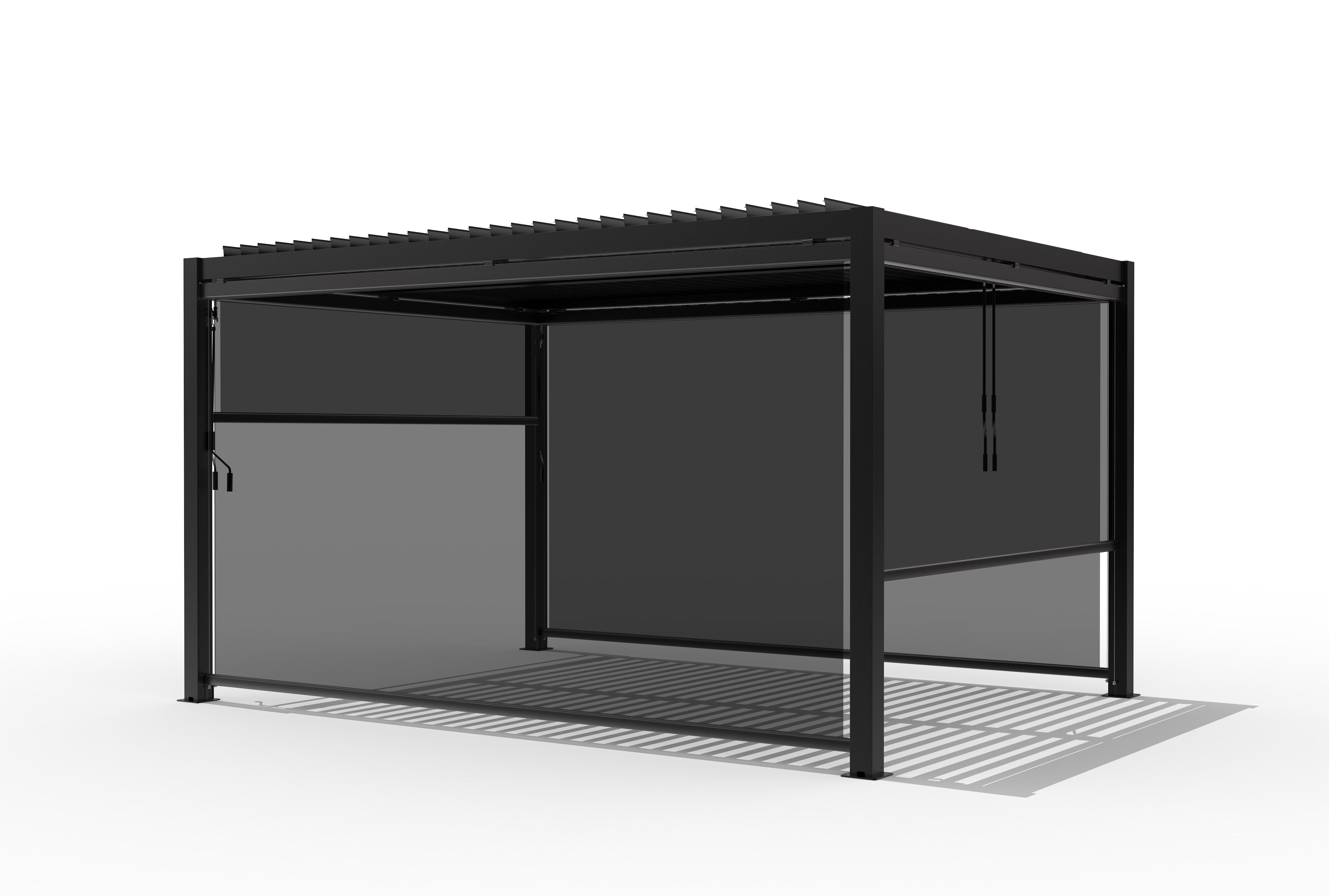 Dropdown Shade Screen Matte Black for 3x4m Pergolas W3.7m x H2.18m (Single) fit in 4m Side